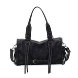 Black Belt-Detail Faux Leather Crossbody Satchel