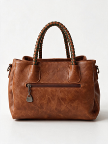 Woven Handle Vegan Leather Tote Bag