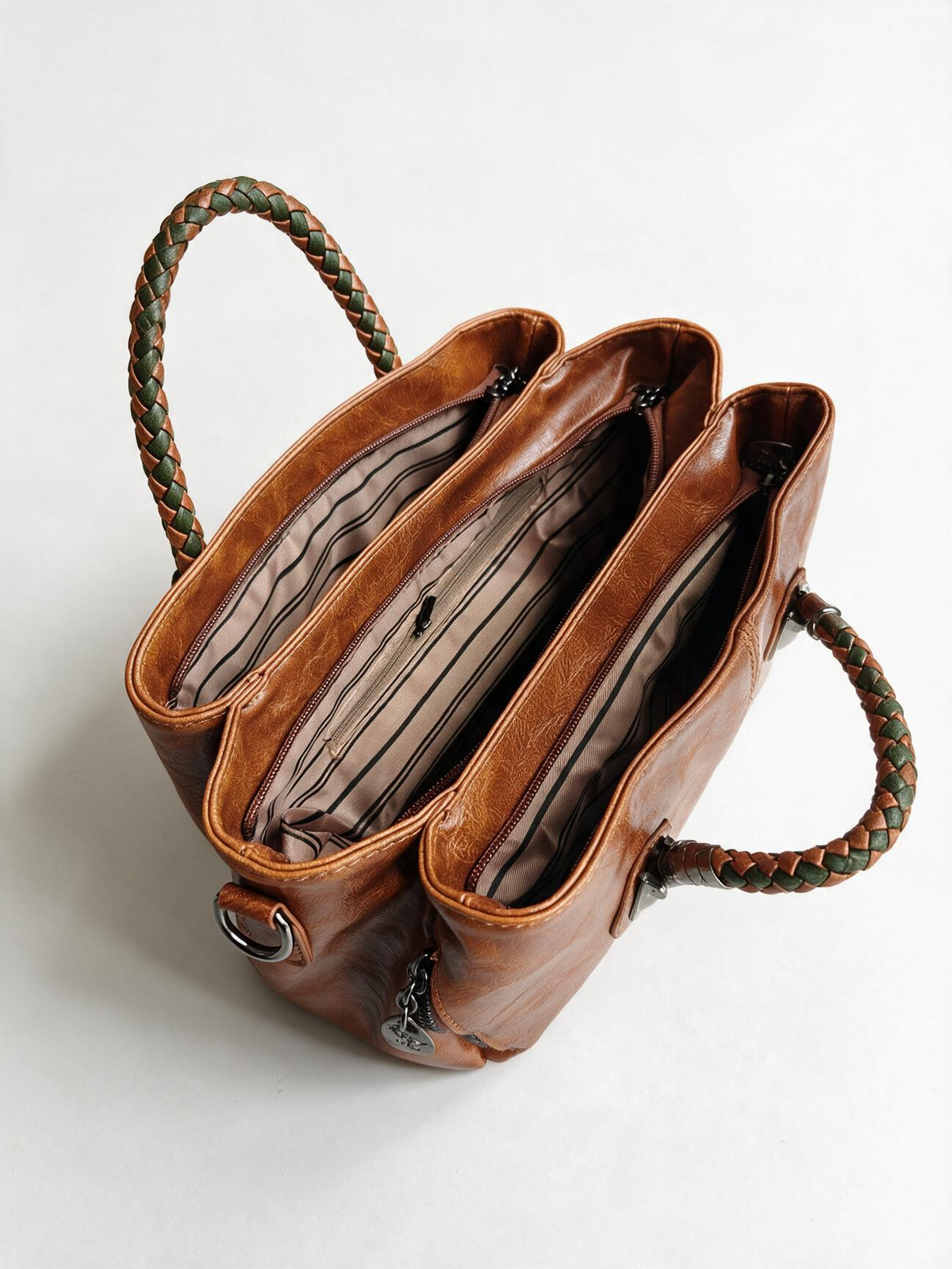 Woven Handle Vegan Leather Tote Bag