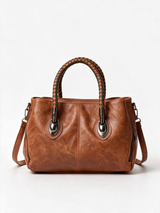 Woven Handle Vegan Leather Tote Bag