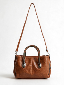 Woven Handle Vegan Leather Tote Bag