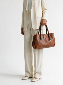 Woven Handle Vegan Leather Tote Bag