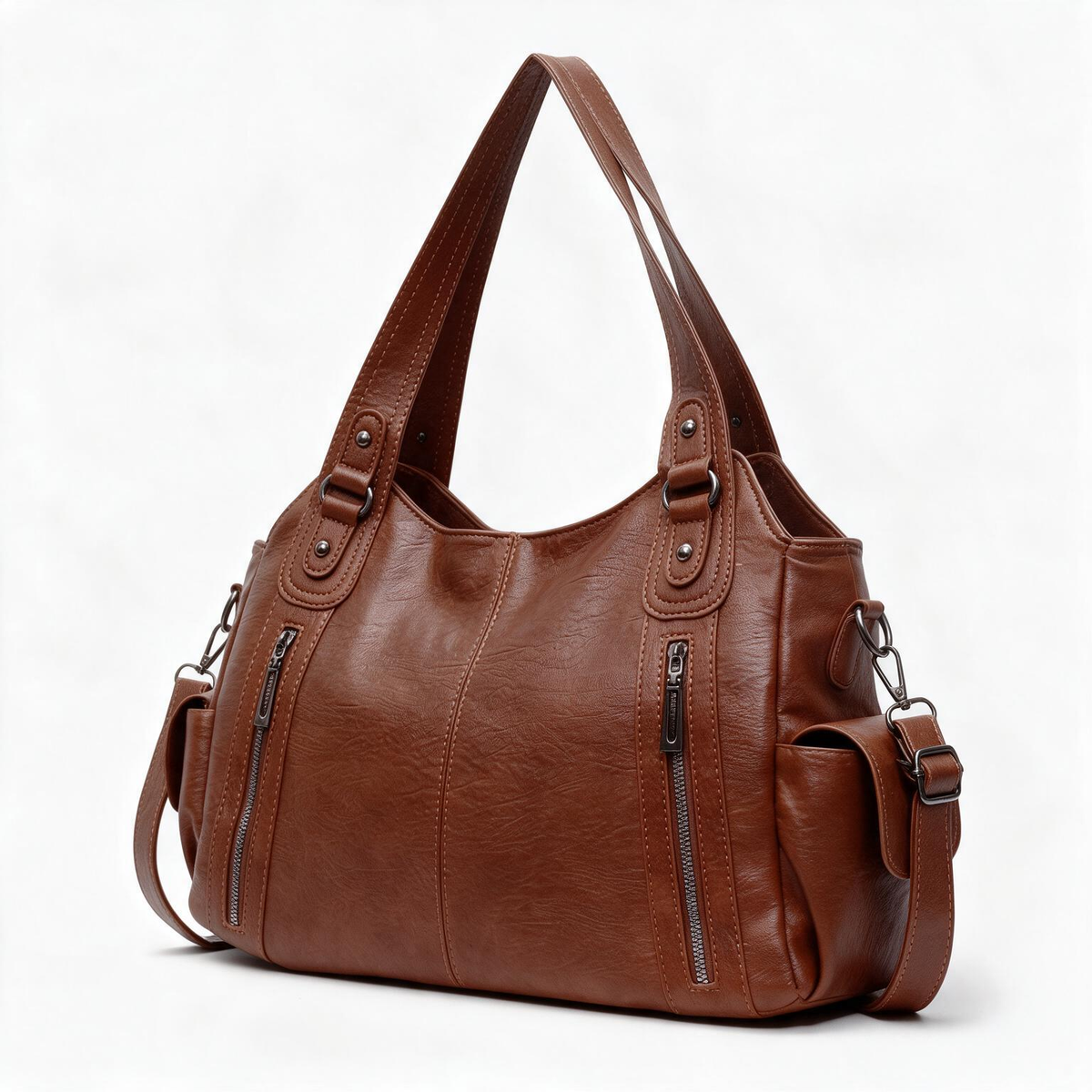 Brown Vegan Leather Tote Bag