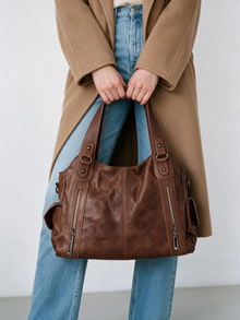 Brown Vegan Leather Tote Bag