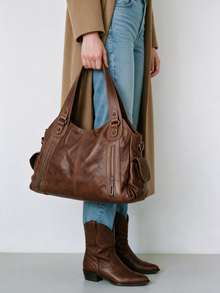 Brown Vegan Leather Tote Bag