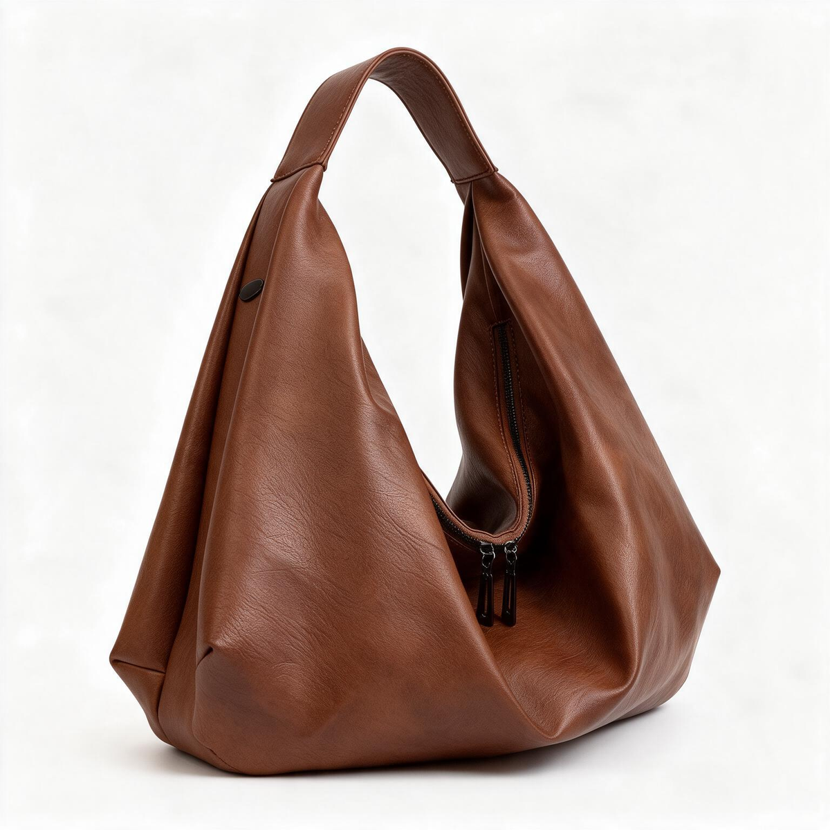 Brown slouchy tote bag on white background