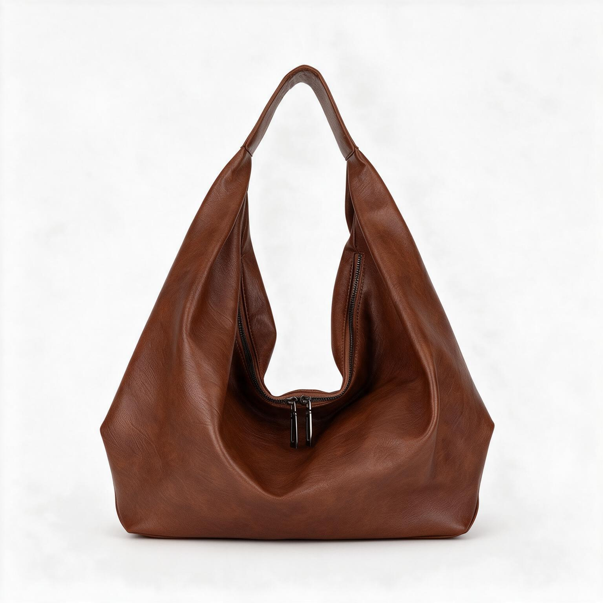 Brown slouchy shoulder tote bag, front product view