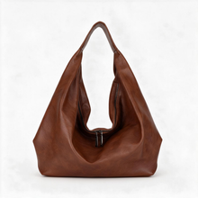 Brown slouchy shoulder tote bag, front product view