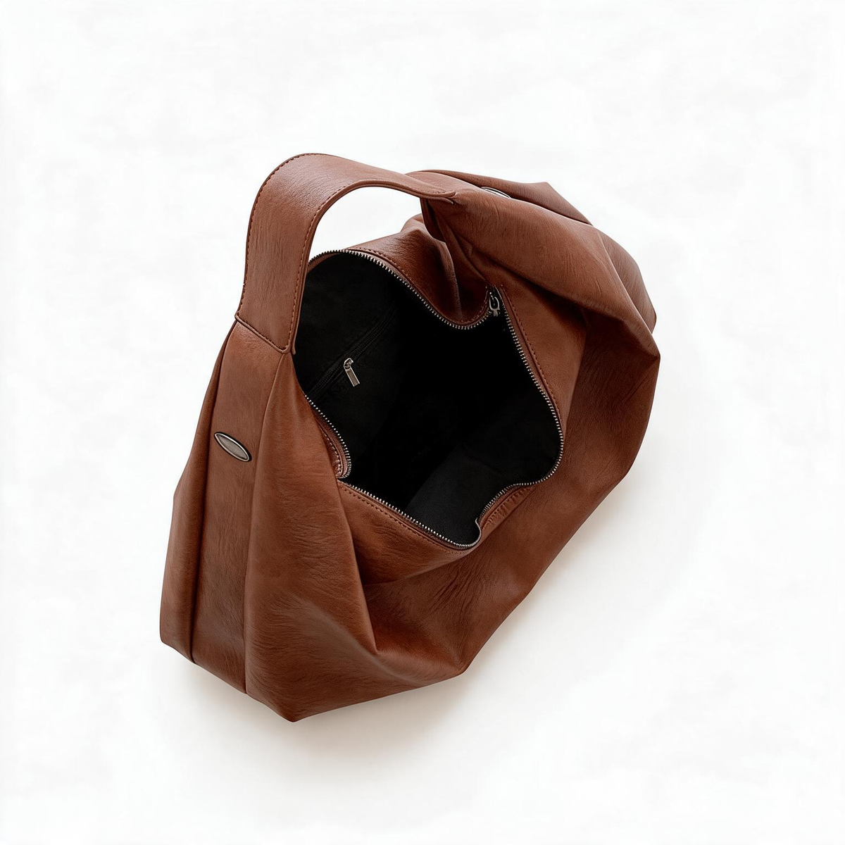 Top view of the brown shoulder tote bag opening