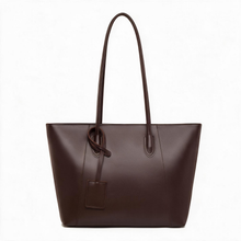 Chocolate brown PU faux leather shoulder tote bag