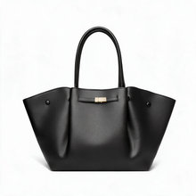Black winged shoulder tote bag in PU faux leather, front view