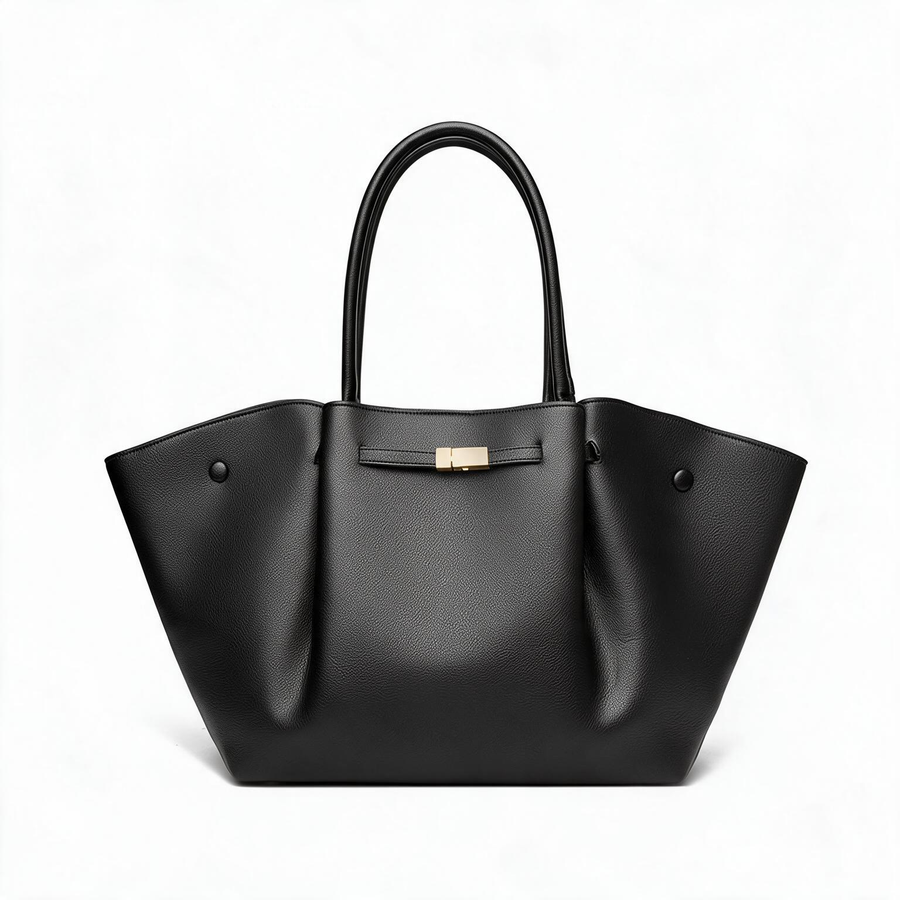 Black Winged Faux Leather Shoulder Tote