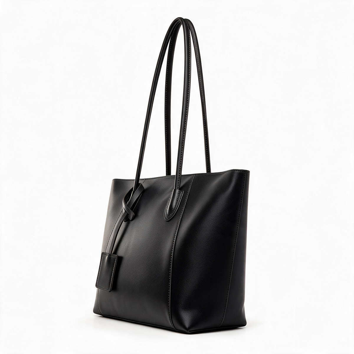 Black shoulder tote bag, angled product view