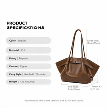 Brown shoulder tote bag size and material specifications