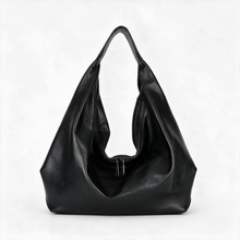 Black slouchy shoulder tote bag, front view