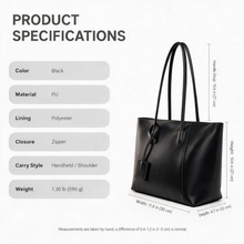 Black shoulder tote bag size and material specifications
