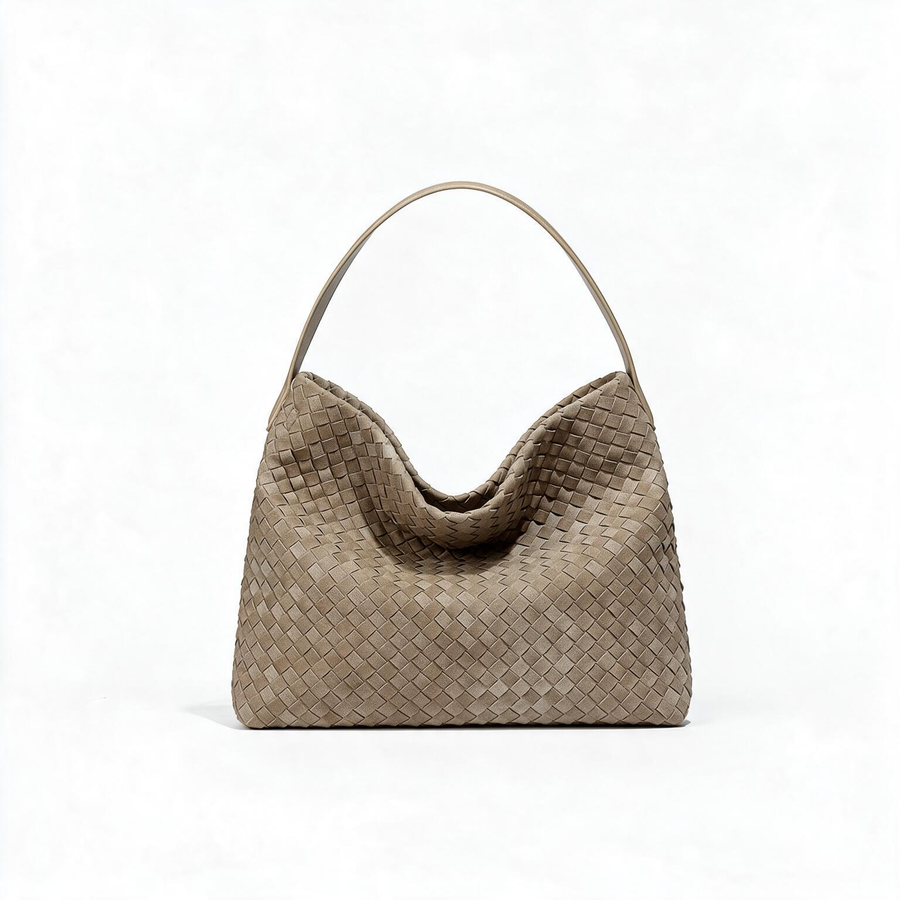 Taupe Woven-Look Hobo Shoulder Bag